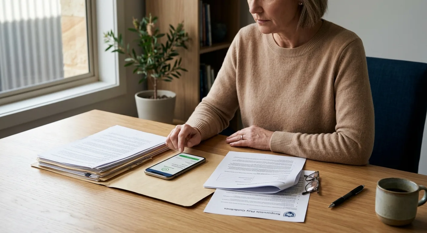 Editorial illustration of a smartphone, bank transfer and Australian regulatory document motifs
